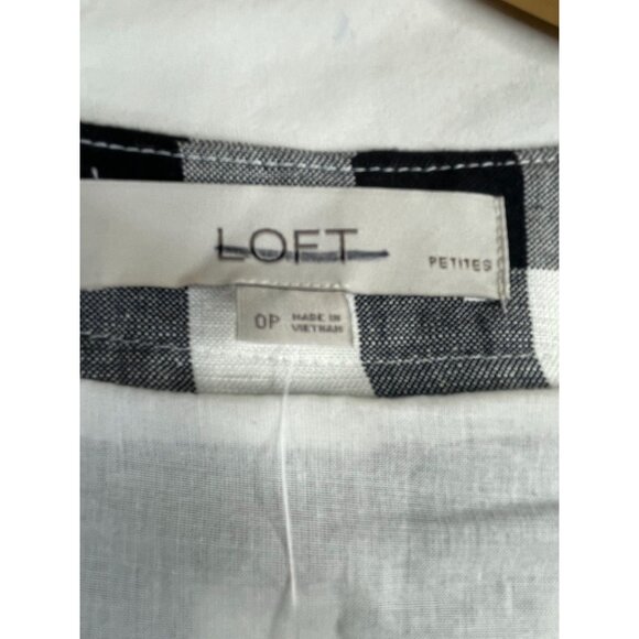 New Loft Gingham Button V-neck Dress size 0P Black/White - Picture 2 of 7